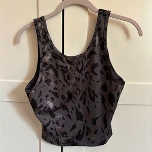 Cycle House Black Metallic Cropped Athletic Tank Top Size Medium Leopard Print